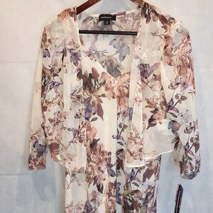 R&M Richards Beige Floral Cocktail Dress And Matching Jacket Set | Size 6 | NWT